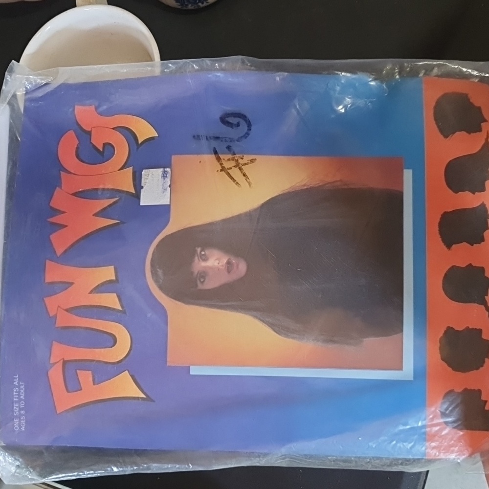 Vintage Long black wig with bangs witch halloween Costume